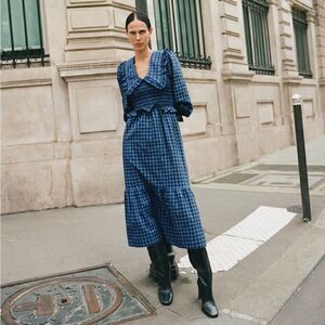 Mango Check baby doll neck dress size 2 NWT